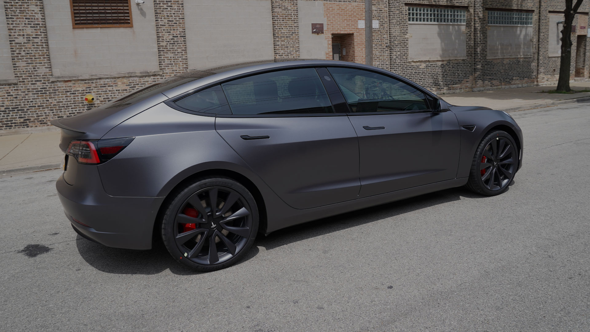 Tesla Model S Vinyl Wrapped Gloss Grey, Matte Black, 3M Satin Red