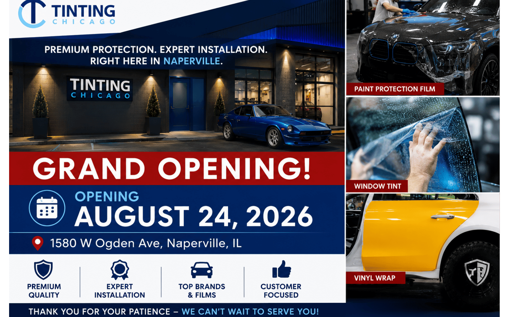 Tinting Chicago’s Services Are Closer to You. Welcome to Our New Workshop in Naperville!